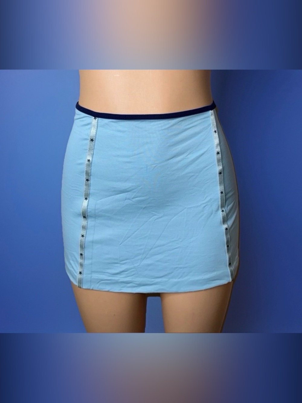 Light Blue Mini Skirt with Star Trim